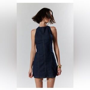 Silence + Noise Lilith Denim Cutout Shift Dress in BLACK